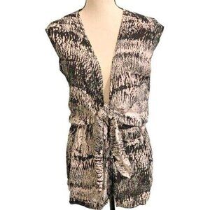 Betro Simone Womens Tie Front Side Split Romper Size L Black White Elastic Waist